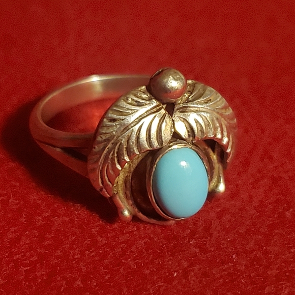 Native American Jewelry - Native American Turquoise Ring Vintage Sterling Silver Size 6.5